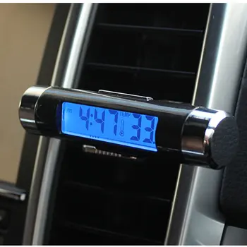Автомобильный ЖК-цифровой дисплей 2 В 1, автомобильный термометр, часы, портативное вентиляционное отверстие для автомобиля, Зажимная светодиодная подсветка