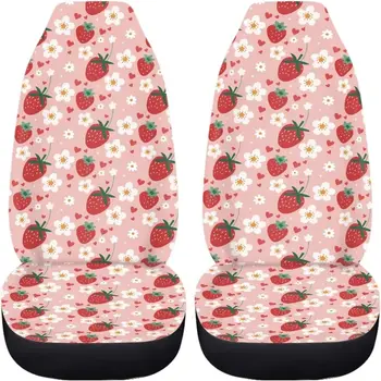 Комплект чехлов для автомобильных сидений Strawberry из 2 предметов, Розовое Сердце, Маргаритка, Клубничная Подушка переднего сиденья автомобиля, Дышащие Ковшеобразные Чехлы для автомобильных сидений