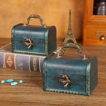 подарочная коробка, ретро-сундук с сокровищами, полезный винтажный деревянный ящик для хранения с замком Mini J с замком для фотостудии
