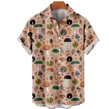 Мужские рубашки с принтом грибов, винтажная повседневная рубашка с лацканами, Летние мужские Гавайские пляжные рубашки с коротким рукавом