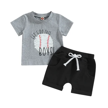 FOCUSNORM 2 шт. Комплекты летней одежды для маленьких мальчиков, бейсбольные топы с буквенным принтом и шорты с коротким рукавом, Комплект
