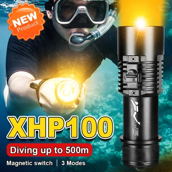 200000 Люмен Супер Мощный Фонарик для дайвинга XHP100 Подводная лампа с желтым Светом, светодиодный фонарик для подводного плавания, Профессиональный Фонарь для дайвинга