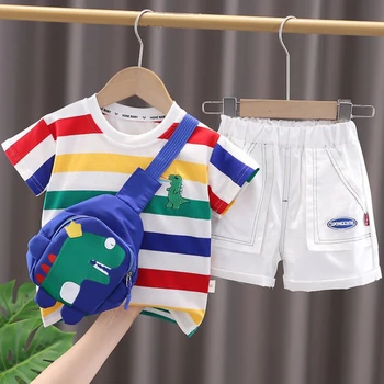 Комплекты одежды для маленьких мальчиков, спортивные костюмы для маленьких мальчиков, детские спортивные костюмы с героями мультфильмов, топ с коротким рукавом + брюки, комплекты из 2 предметов на 1-5 лет