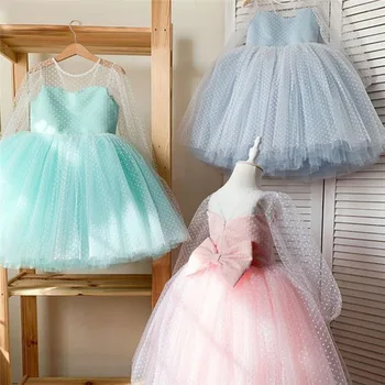 Осенние новые платья принцессы для девочек, Корейская версия платья в горошек с длинными рукавами, Детское платье для фортепианного представления на день рождения, халат