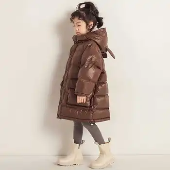 Новая зимняя пуховая куртка для девочек, Однотонная удобная куртка средней длины Выше колена, Трендовая теплая зимняя одежда для маленьких девочек