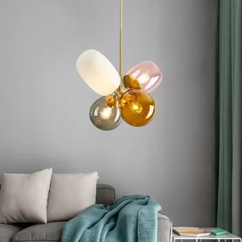 Современный подвесной светильник цвета Макарон, стеклянная люстра на воздушном шаре, внутреннее светодиодное освещение для гостиной, кухни, детской спальни, лампы для кафе