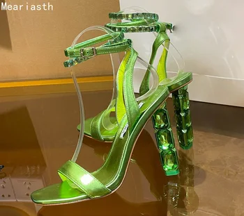 2023 Новый бренд Кристаллы Босоножки на высоком каблуке Стразы Ремешки на щиколотках Женская обувь с открытым носком для вечеринок Сексуальные Сандалии