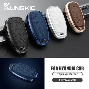 Металлический чехол для дистанционного ключа автомобиля из воловьей кожи для автомобиля Hyundai Верхний слой кожи Прост в установке Несколько вариантов цвета