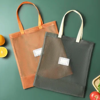 Портативные Многоразовые сумки для продуктов, моющиеся сетчатые сумки для покупок фруктов и овощей, Сетчатые подвесные сумки на шнурке, сумка-органайзер для кухни