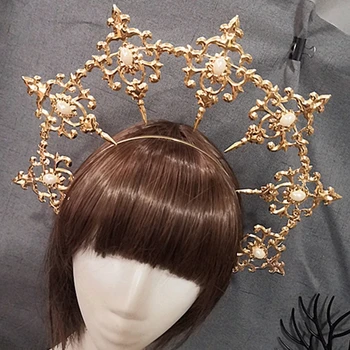 40GC Ореолы Короны Богиня Золотая Тиара с шипами Повязка на голову Костюм Готический Аксессуар для волос