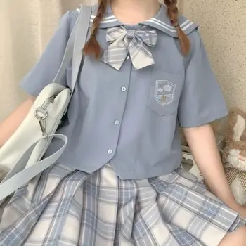 Японская школьная форма харадзюку, костюм моряка, галстук-бабочка, Милая рубашка с короткими рукавами в стиле колледжа, плиссированная юбка, Прелестный