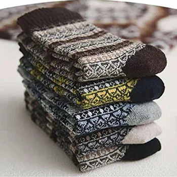 Осенне-зимние мужские носки, хлопчатобумажные шерстяные носки, утолщенные, теплые, в этническом стиле ретро, корейская версия, носки средней длины