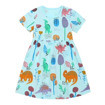 Детское платье с динозавром 2023, Корейское летнее Детское платье для девочек, платья с коротким рукавом, Детские Удобные наряды для девочек
