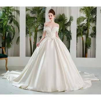 SL-9177 элегантное свадебное платье из атласа высокого качества с открытыми плечами бальное платье свадебные платья для невесты на заказ женские 2023 плюс размер