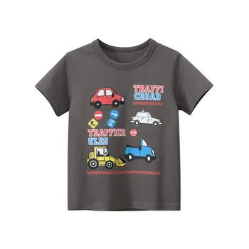 Футболка для мальчиков с принтом автомобилей от 1 до 9 лет, футболка для малышей, летняя одежда с короткими рукавами, повседневная детская футболка, детская футболка