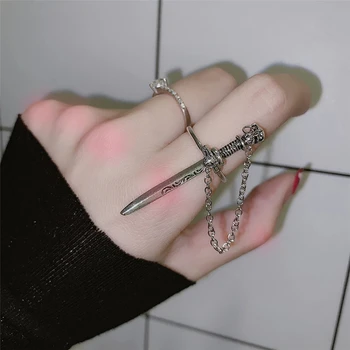 Готический панк-череп, Меч, подвижное вставляемое кольцо на палец, Средневековый рыцарский кинжал, цепочка, кольцо, винтажные украшения