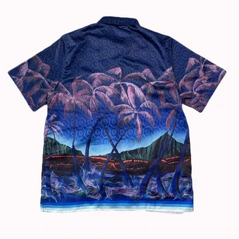 Высококачественная рубашка Casablanca с ночным видом на кокосовые пальмы Мужские Женские шелковые рубашки для пляжа на Гавайях в стиле хип-хоп