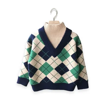 Детская одежда, искусственный пуловер из двух частей для мальчиков, осенне-зимняя корейская версия, базовый слой, детский свитер свободной вязки