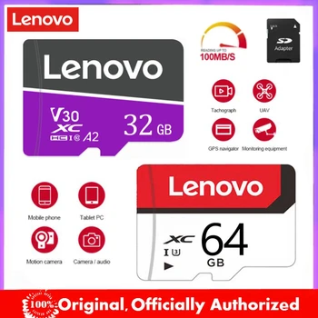 Lenovo 64GB Высокоскоростная SD-Карта Памяти Class 10 Micro TF Card 32GB 128GB A2 U3 SD Флэш-Карта С SD-Адаптером Для Камеры Дрона
