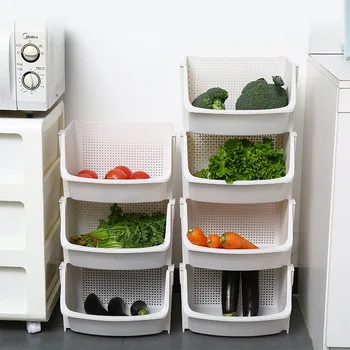 Кухонная корзина для хранения Пластиковая Многофункциональная Полая конструкция Стеллажи для овощей и фруктов Штабелируемый Органайзер