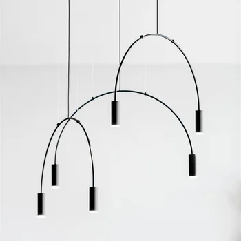 Простые железные подвесные светильники с геометрической линией, дизайнерские лампы для домашнего декора в скандинавском стиле, ресторан, бар, столовая, Кафе, кухня, подвесной светильник