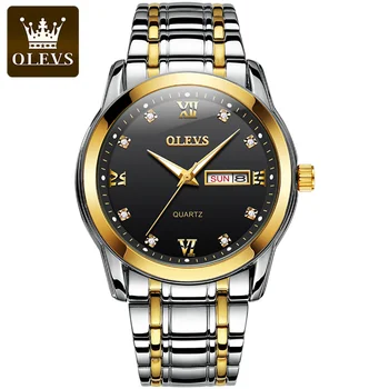 OLEVS, мужские кварцевые наручные часы из нержавеющей стали, люксовый бренд, Календарь деловой моды, светящиеся водонепроницаемые мужские часы 8691