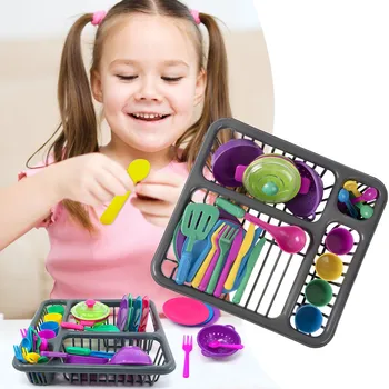 Можно хранить Игровой набор Включает 27 предметов Набор детских кухонных столовых приборов в сушилке, которая входит в комплект 30 см