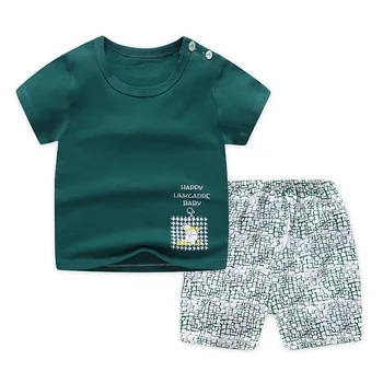 Повседневная детская одежда, комплект из 2 предметов, Зеленая крутая футболка для мальчика + шорты, одежда для мальчиков, спортивный костюм, детская одежда для малышей
