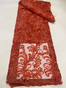 Высококачественная африканская тюлевая кружевная ткань с 3D блестками, оранжевая французская сетчатая кружевная ткань, нигерийский тюлевый кружевной материал для пошива вечеринок