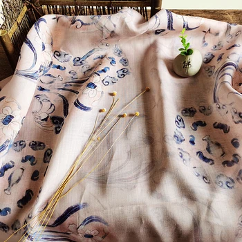 Натуральная ткань pure ramie С красивым цветочным принтом, высококачественные ткани для халатов cheongsam 