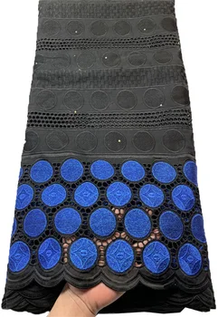 Черно-Синяя Африканская Кружевная Ткань 2023 Высококачественная Швейцарская Кружевная Ткань С Камнями Платье Из Нигерийских Кружевных Тканей 5 Ярдов VLL4399
