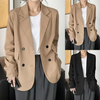 Офисные женские куртки, женское свободное пальто с отложным воротником и длинным рукавом, однотонное однобортное пальто на пуговицах, Женские блейзеры, пиджаки L5