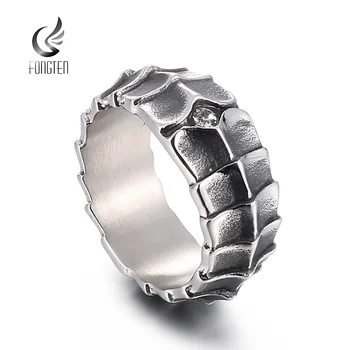 Винтажное кольцо Fongten для мужчин, серебряный цвет, Кубинский циркон, Кольца в стиле панк с драконом из нержавеющей стали, мужские ювелирные изделия Оптом