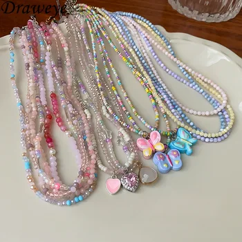 Draweye Милые Красочные Бусины Ожерелье Para Mujer Бабочка Y2k Корейская Мода Кулон Ожерелье для Женщин Милые Элегантные Ювелирные Изделия