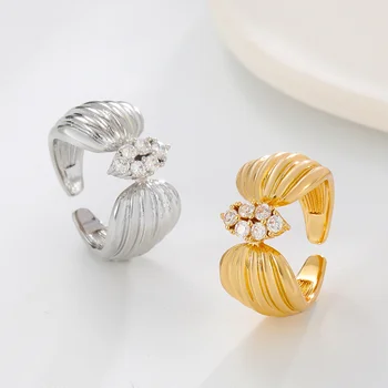 Кольцо в виде морской раковины для женщин, Милые Нежные Регулируемые кольца в форме пектинида со стразами, Кубический цирконий, Геометрические украшения, Аксессуары