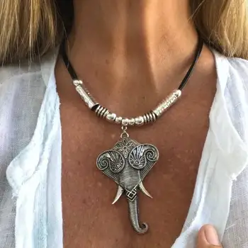 кожаное ожерелье с подвеской, кожаное колье, ожерелье в виде слона, ожерелье на каждый день