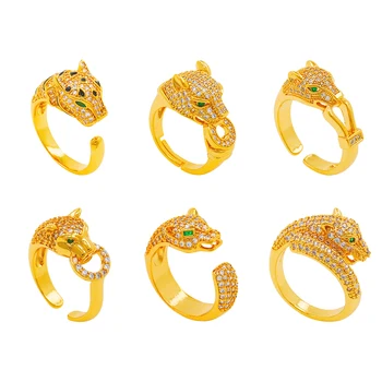 Открытое кольцо с леопардовым животным для женщин, мужчин, Зеленые глаза, золотой цвет, Гипербола, мужские и женские кольца, украшения в стиле панк