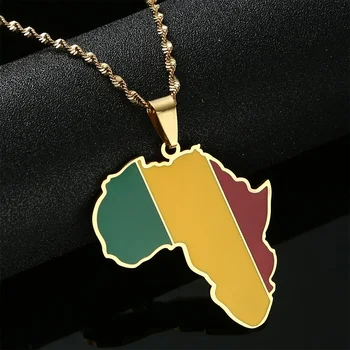 Африканские модные украшения из нержавеющей стали Карта Африки и ожерелья с подвесками в виде флага Мали для женщин