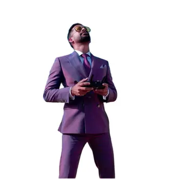 Фиолетовые мужские костюмы 2 шт Slim Fit Masculino Новейший костюм шафера Homme Смокинг Официальная деловая свадьба Смокинги для жениха Блейзер