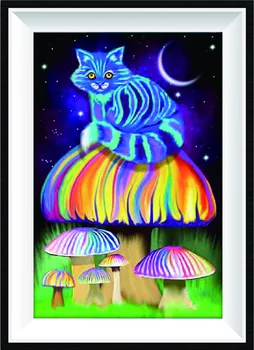 Алмазная картина Кошка и гриб Подарок 5D Вышивка природных пейзажей Полная круглая мозаика из сверла AB Высококачественный набор стразов