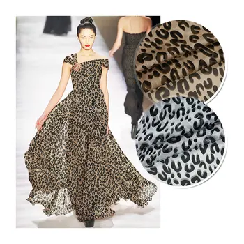 Тонкий Леопард 100% Шелковая шифоновая ткань мягкой дышащей поделки шарф материал