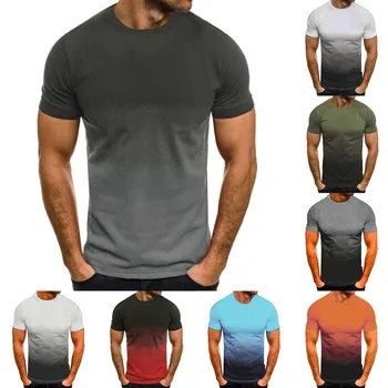 Мужская приталенная Повседневная футболка градиентного цвета с коротким рукавом, летняя мода, спортивные тренажерные залы, футболки для мужчин, дышащие фитнесом футболки, топы 2023 года