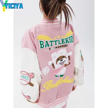 Женская куртка-бомбер YICIYA розовая университетская новая верхняя одежда Куртки American fashion y2k racing oversize бейсбольная куртка топы 2023 met
