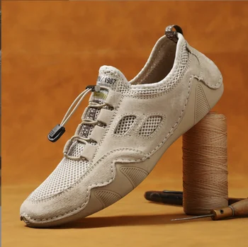 Повседневные кроссовки из натуральной кожи для мужчин, новинка 2023 года, мужская обувь для вождения с дышащей мягкой подошвой большого размера, Мужская Chaussure Homme