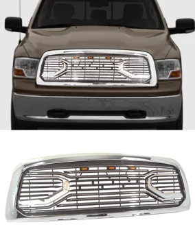 Передняя решетка радиатора для Dodge Ram 2500 2010-2019, Защитные решетки бампера, Гальваническая версия с 3 светодиодными лампочками