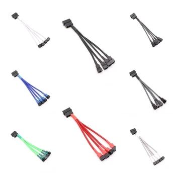 10 шт./лот Многоцветный кабель-адаптер питания вентилятора 12V IDE Molex 4Pin - 4x 3Pin/4Pin с многоцветными рукавами - 4 способа.