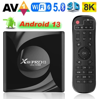 X88Pro Android 13 Tv Box 4 ГБ 64 ГБ RK3528 Smart Android TVBOX Четырехъядерный 8K Wifi6 AV1 2,5 ГГц и 5,8 ГГц Медиаплеер BT5.0 Телеприставка