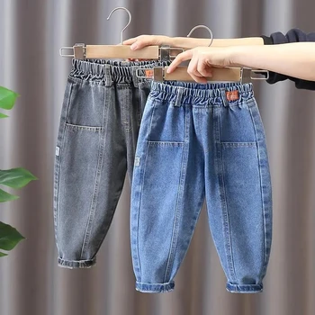 Детские джинсы, весенне-осенние брюки для мальчиков, модные повседневные свободные брюки для маленьких мальчиков, весенне-осенняя одежда