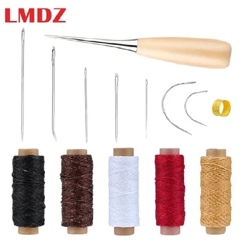 LMDZ Инструмент для шитья кожи для ремонта кожи, набор для шитья для рукоделия, Вощеные нитки, Деревянная ручка, Иглы для ручного шитья для начинающих