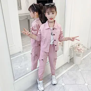 Модная детская одежда для девочек, весенне-осенний комплект в корейском стиле, новинка 2021 года, детская рабочая одежда для больших девочек, костюм-двойка